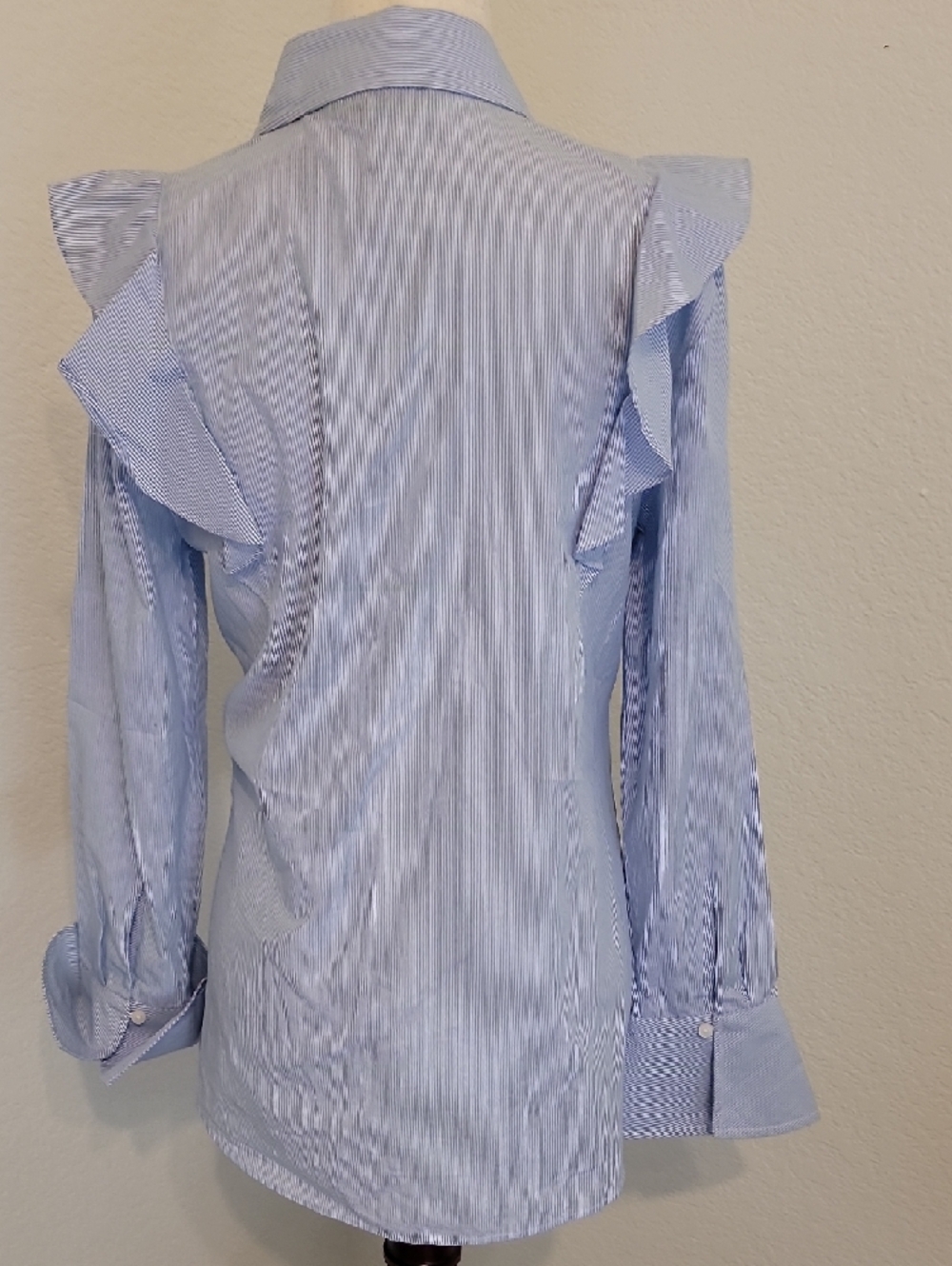 Tommy Hilfiger Light Blue & White Pinstripe Ruffle Button-Down Shirt - Picture 5 of 6